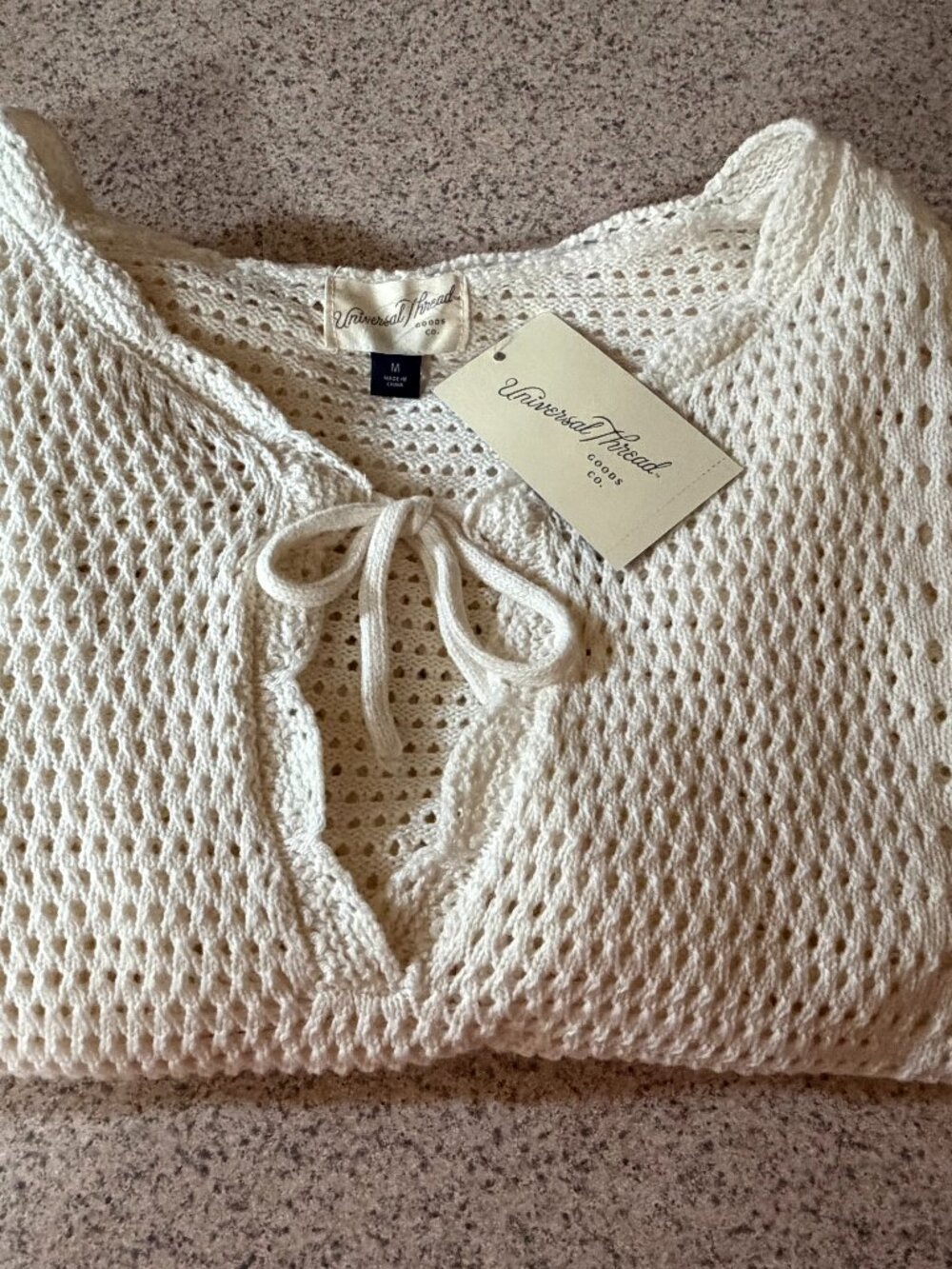 NWT! Universal Thread Cream Open Knit Tie Front Sweater Top - Size Medium